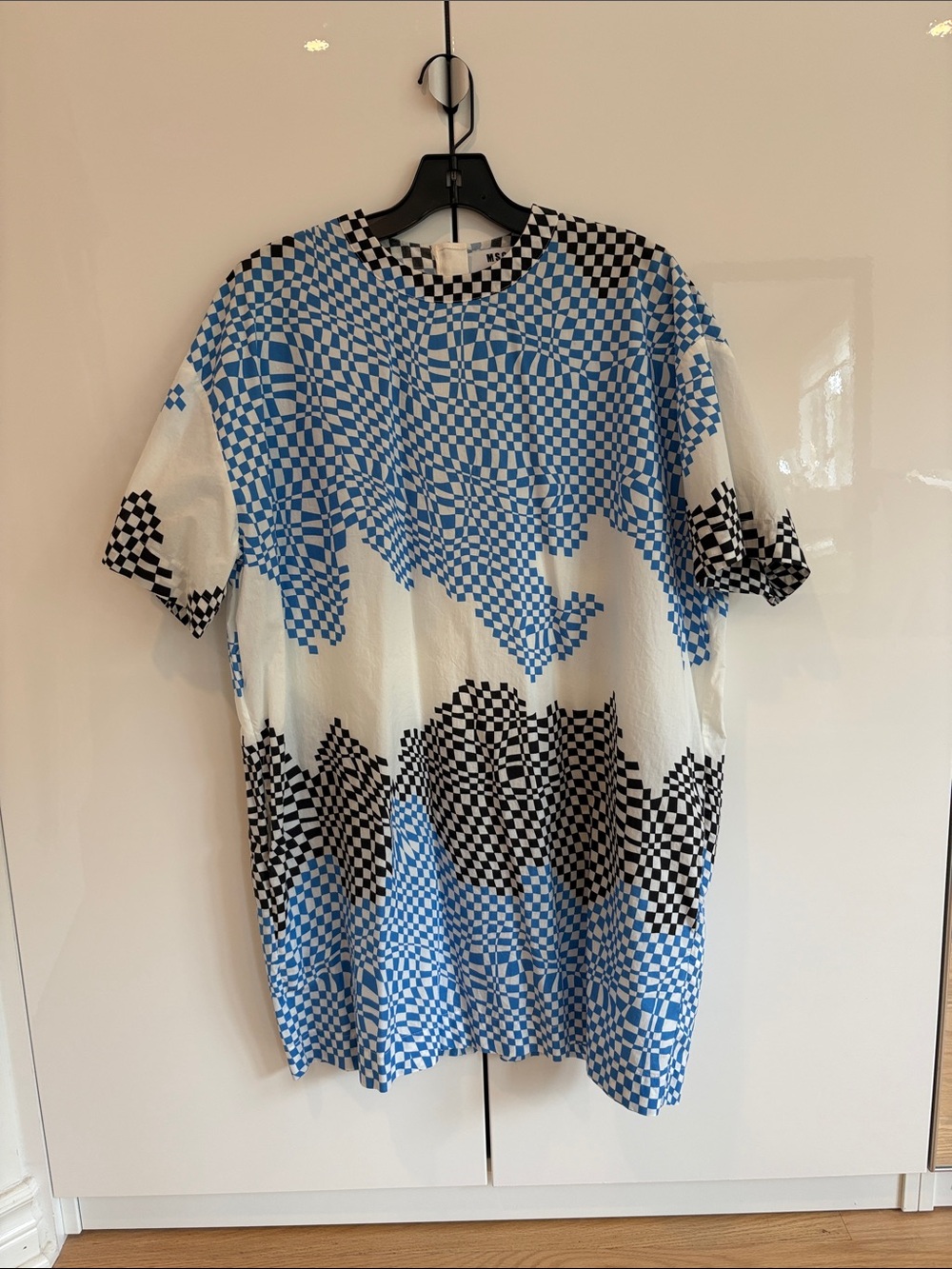 MSGM Blue and Black Checkerboard Shirtdress